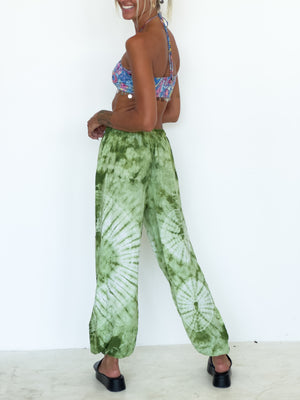 Green Tied Dyed Gypsy Pants / XS