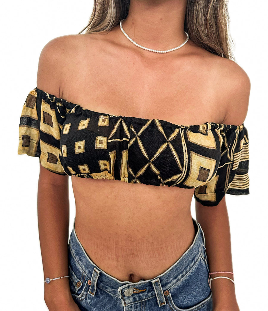 RE-WORKED EARTHY OFF THE SHOULDER TOP / S