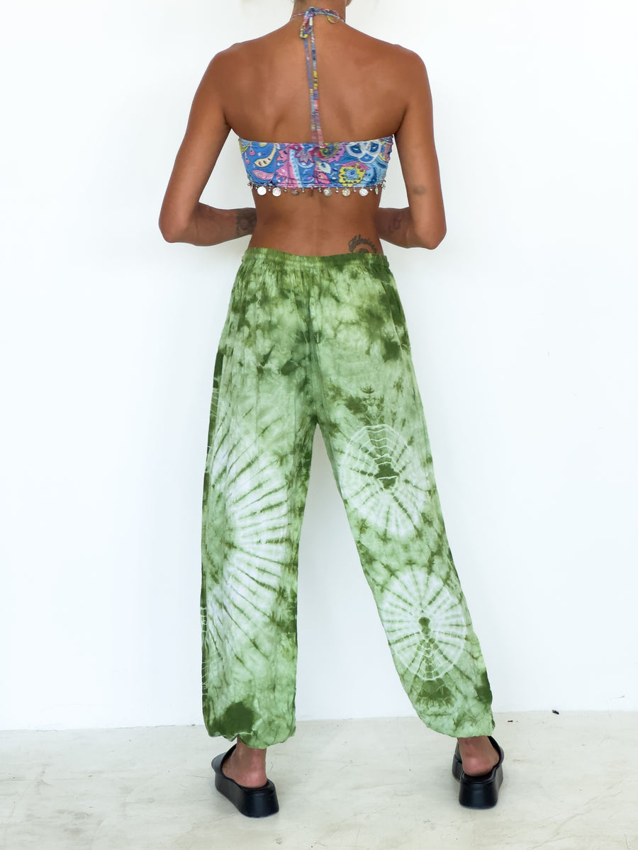 Green Tied Dyed Gypsy Pants / XS