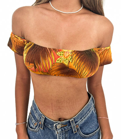 RE-WORKED OFF THE SHOULDER ORANGE MINI CROP / XS - S