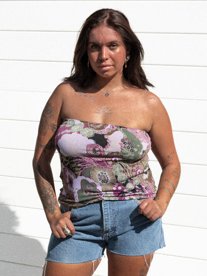 VINTAGE PAISLEY SWIRL TUBE TOP / L