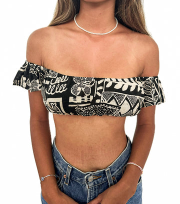 RE-WORKED BLACK & WHITE OFF THE SHOULDER TOP / S