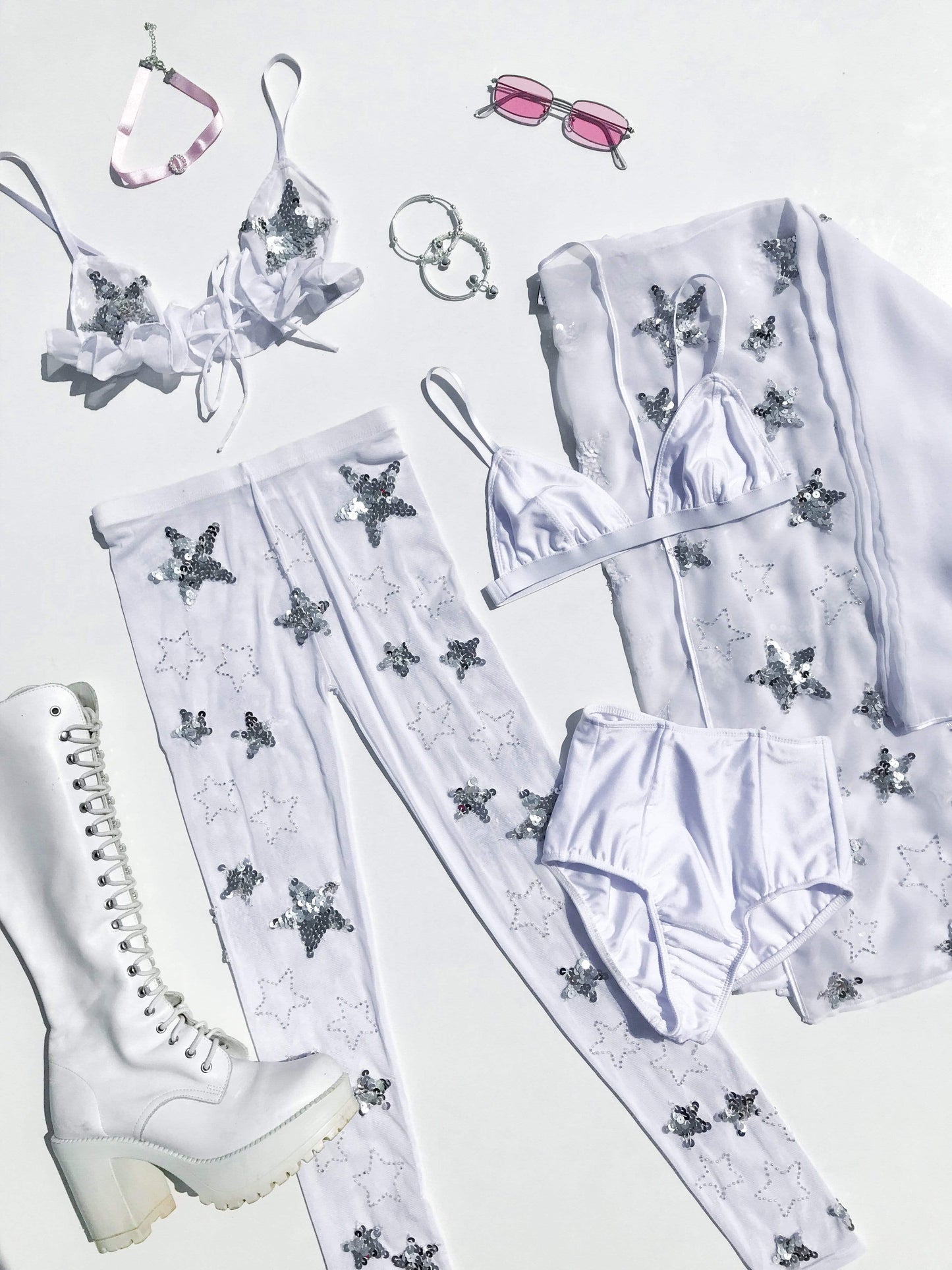 HP PHOENIX LEGGINGS - WHITE + SILVER