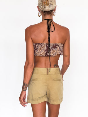 HAND-MADE BROWN PAISLEY TUBE TOP / XS - M