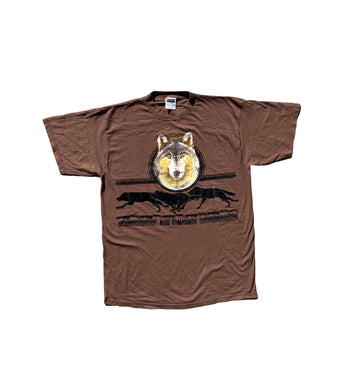 VINTAGE BROWN WOLF FACE T SHIRT / XL